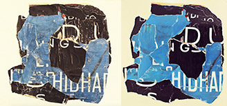 Original collage on left; Enamel on right