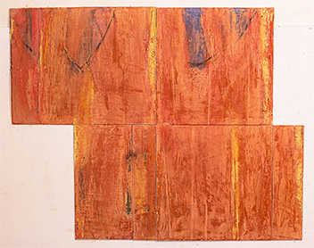 Red Field, 2022, 35x42x2”, pigmented plaster on poplar